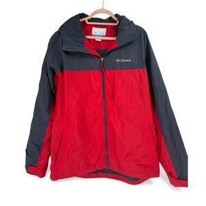 Columbia Red Gray Fleece-Lined Windbreaker Jacket Full Zip Outdoor Hiking Coat